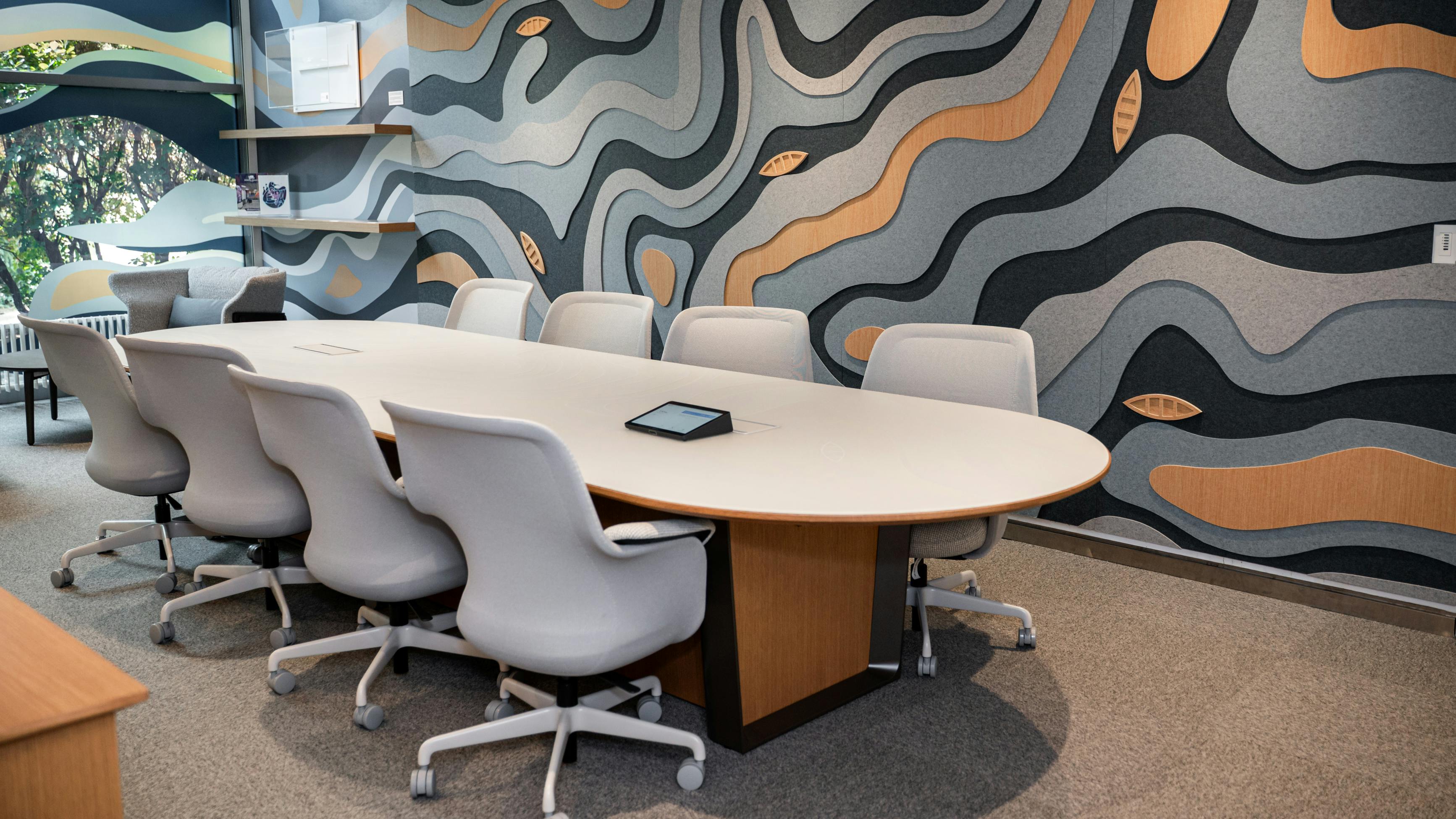 Teknion Legacy Space long view conference table and 3D wall mural