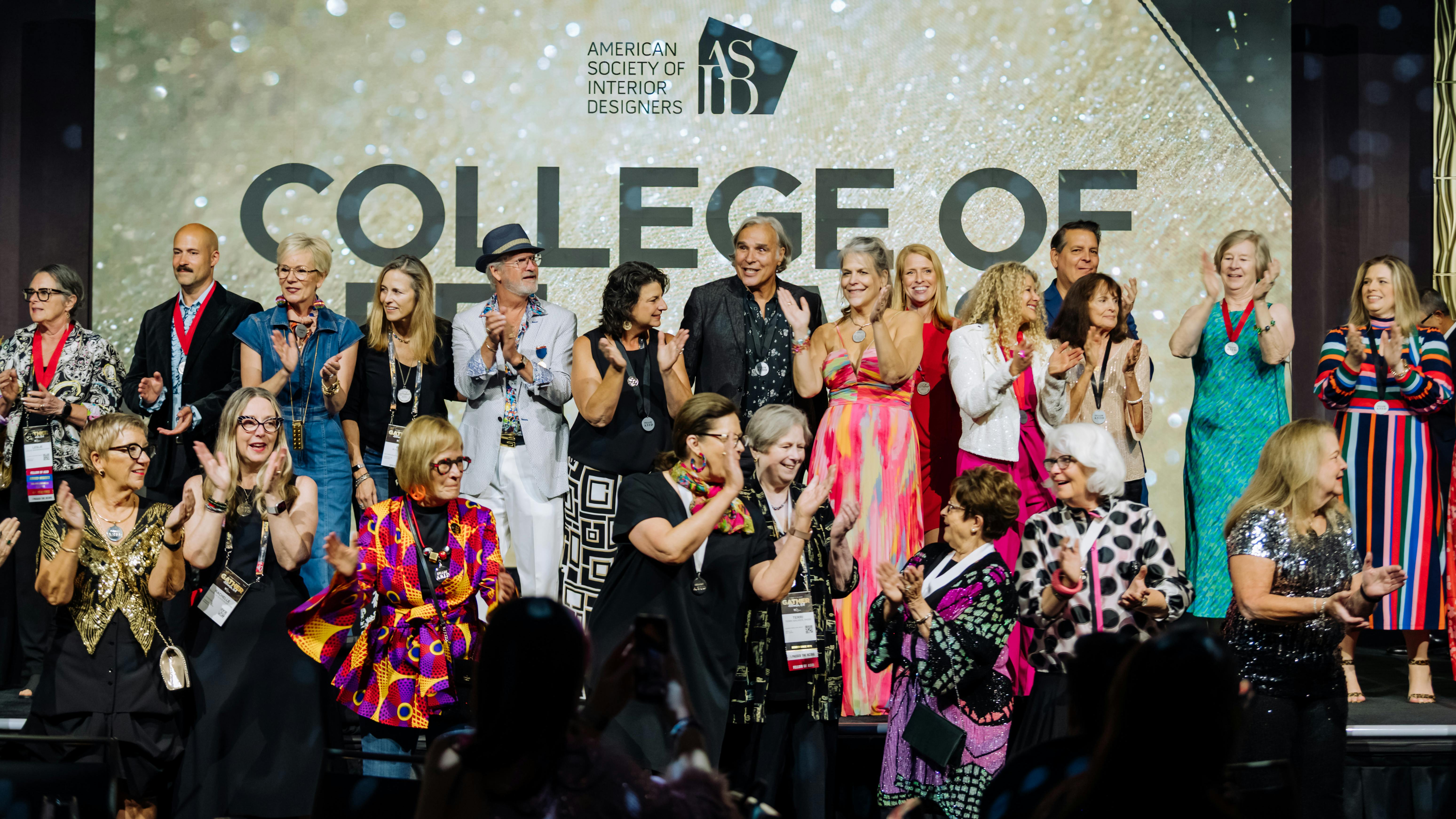 ASID GATHER 2025 participants onstage in attire inspired by the 70s disco era.