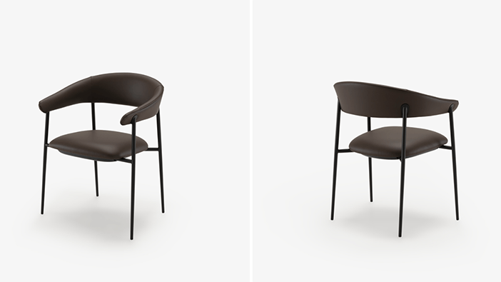 Skiaccia Armchair features a curved backrest and has stackable functionality.