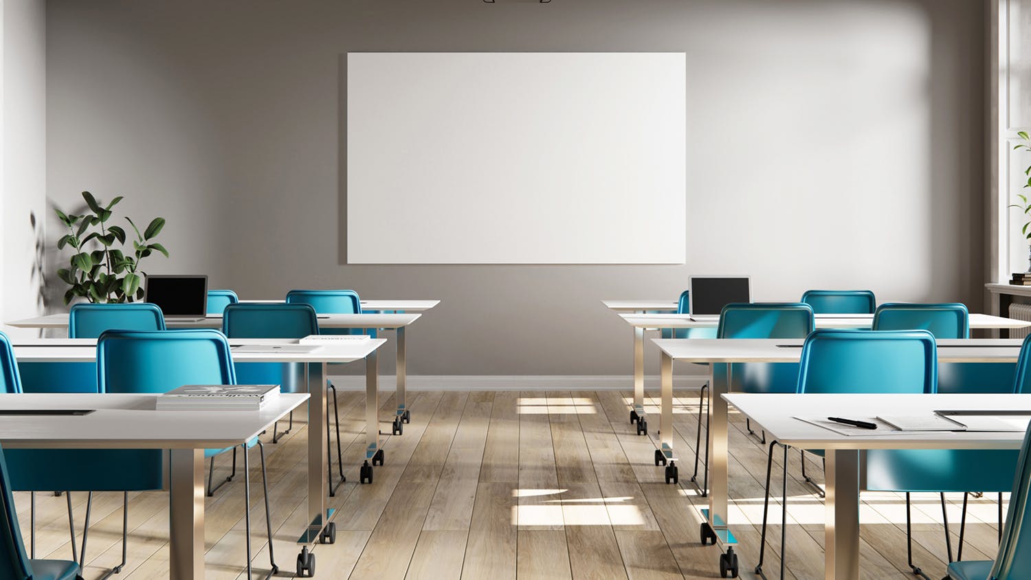 Flyte Duo from Ghent set up in front of a meeting space.