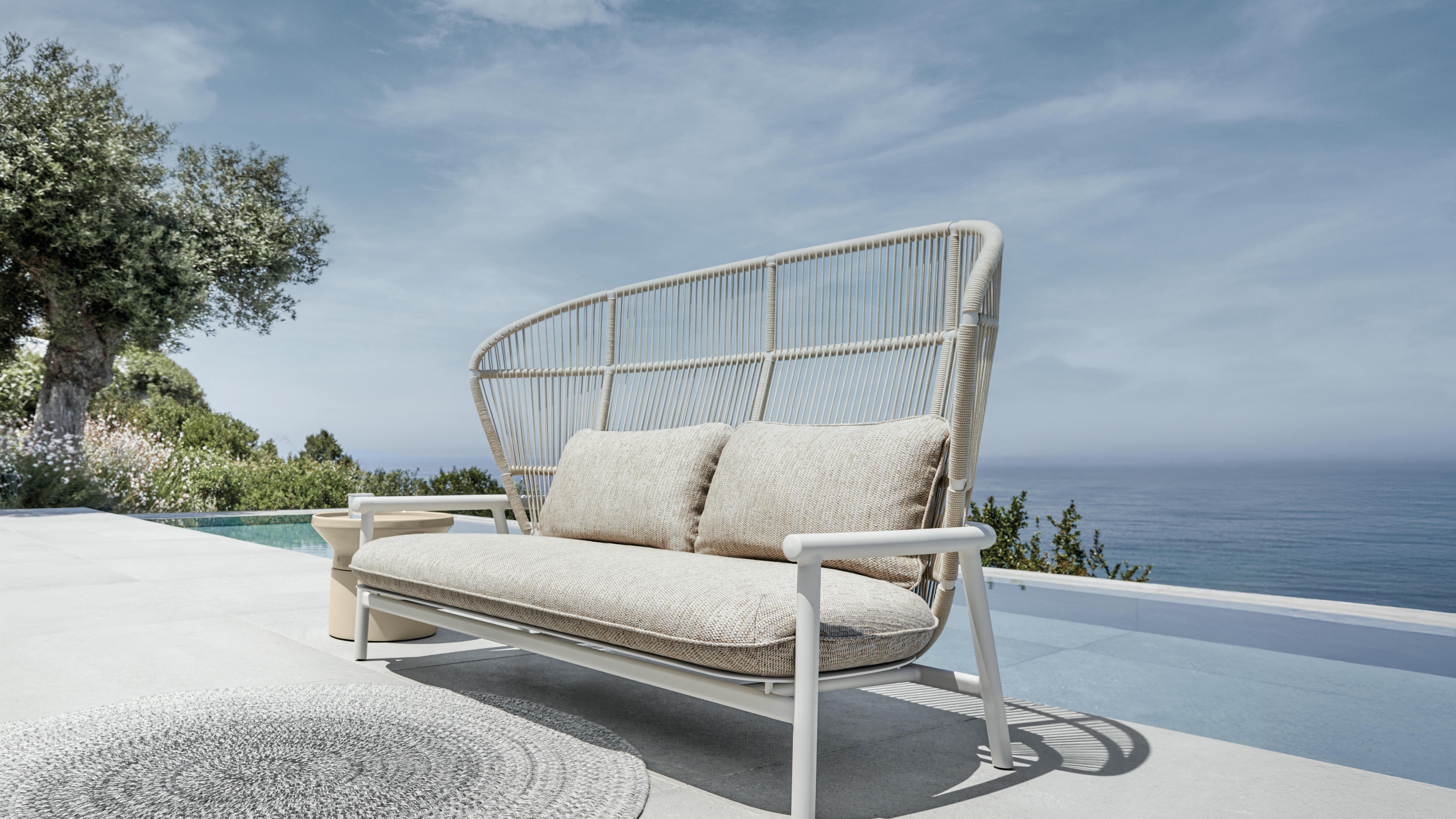 The Fern Lounge Chair has a powder-coated aluminum frame.