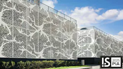 The Synapse Laser Cut Pattern installed on a building's exterior. The Synapse Laser Cut Pattern installed on a building's exterior.