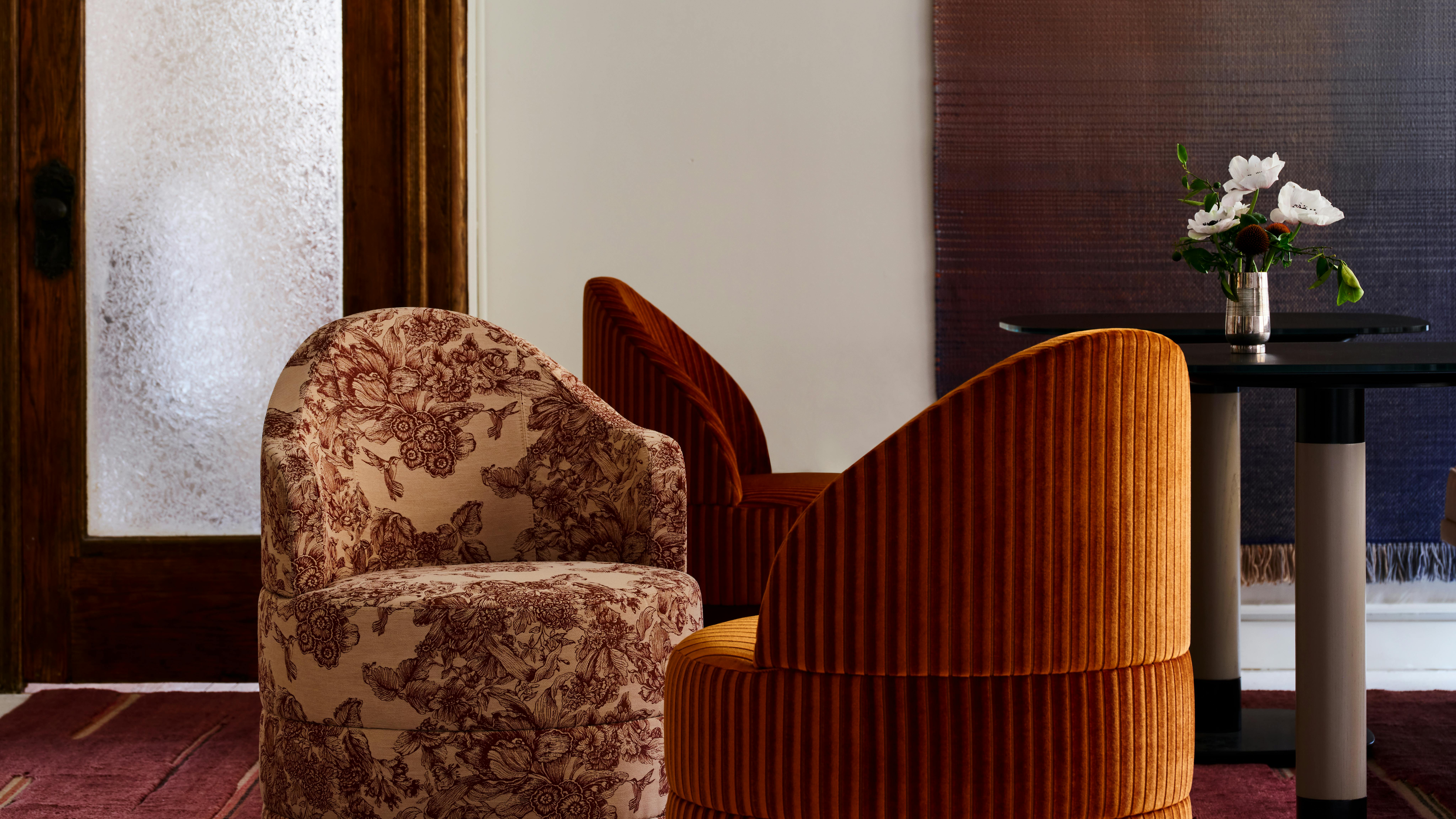 HBF's Rhine Collection is handcrafted and offers endless contrasting options. Three Rhine Petite Club Chairs are shown in a room.