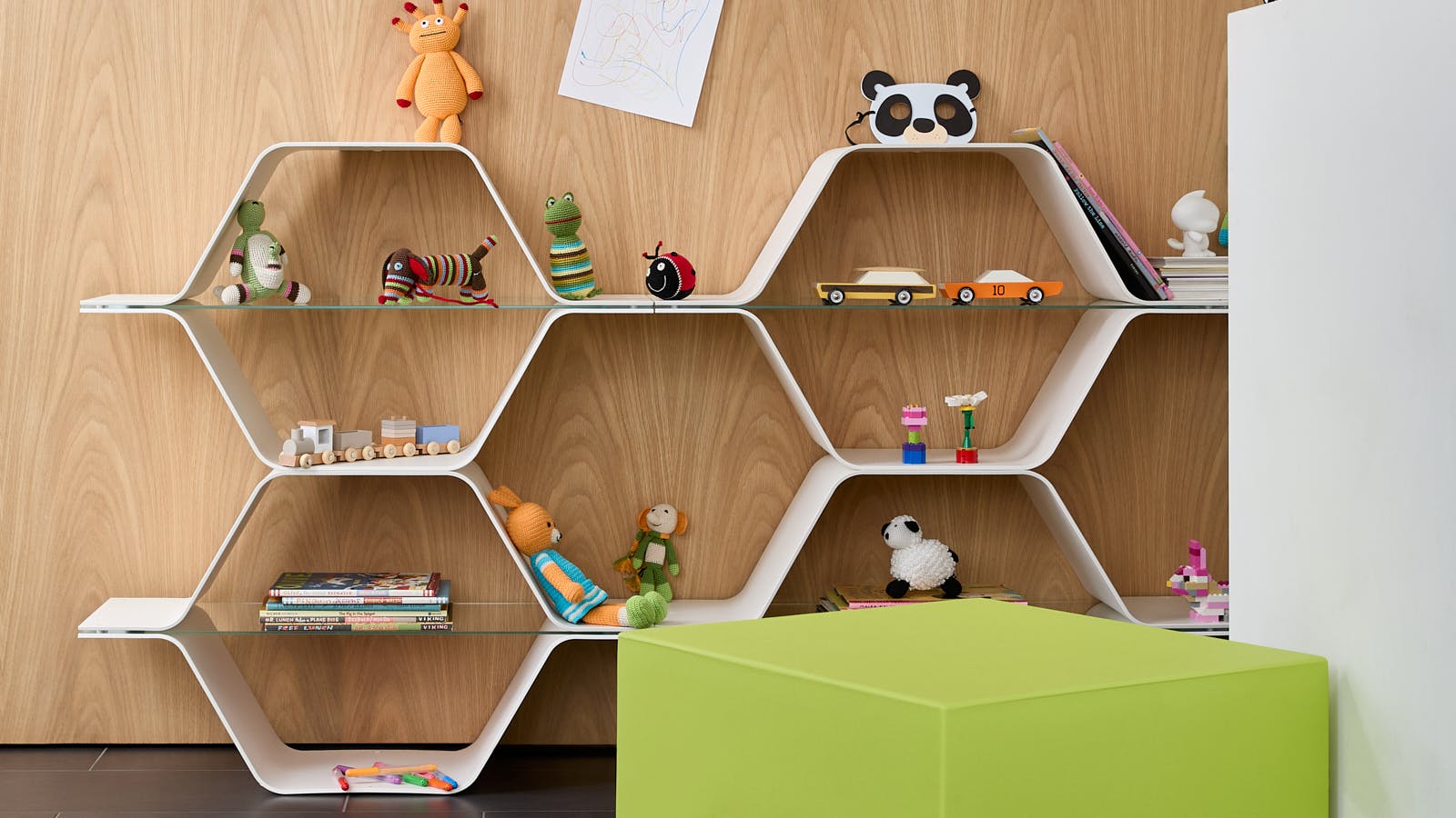 Heller's Honeycomb in white is set up in a kid's room.