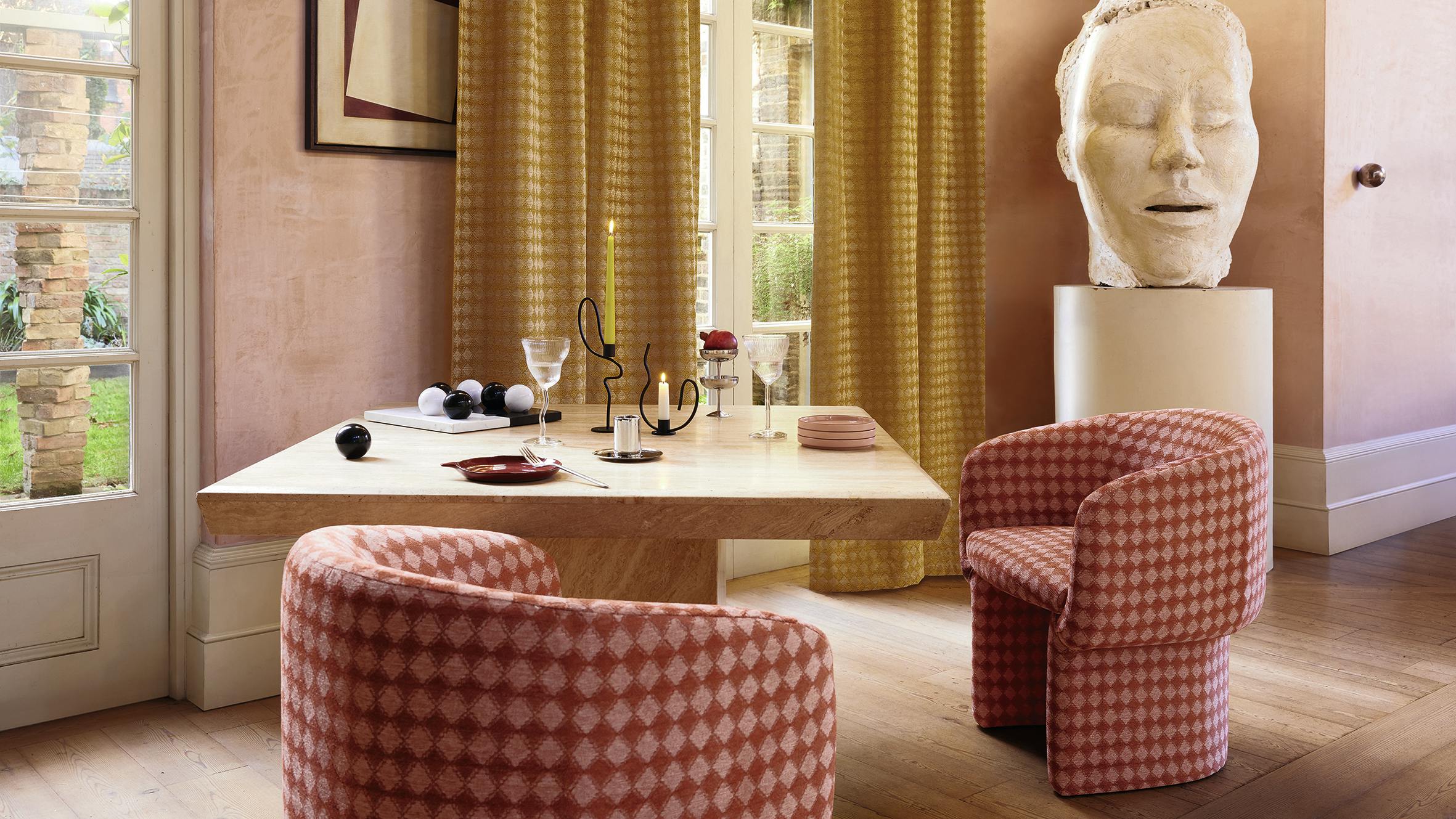 Kirkby Design's Heir Collection shown in the Tarot pattern and Lynchee colorway.