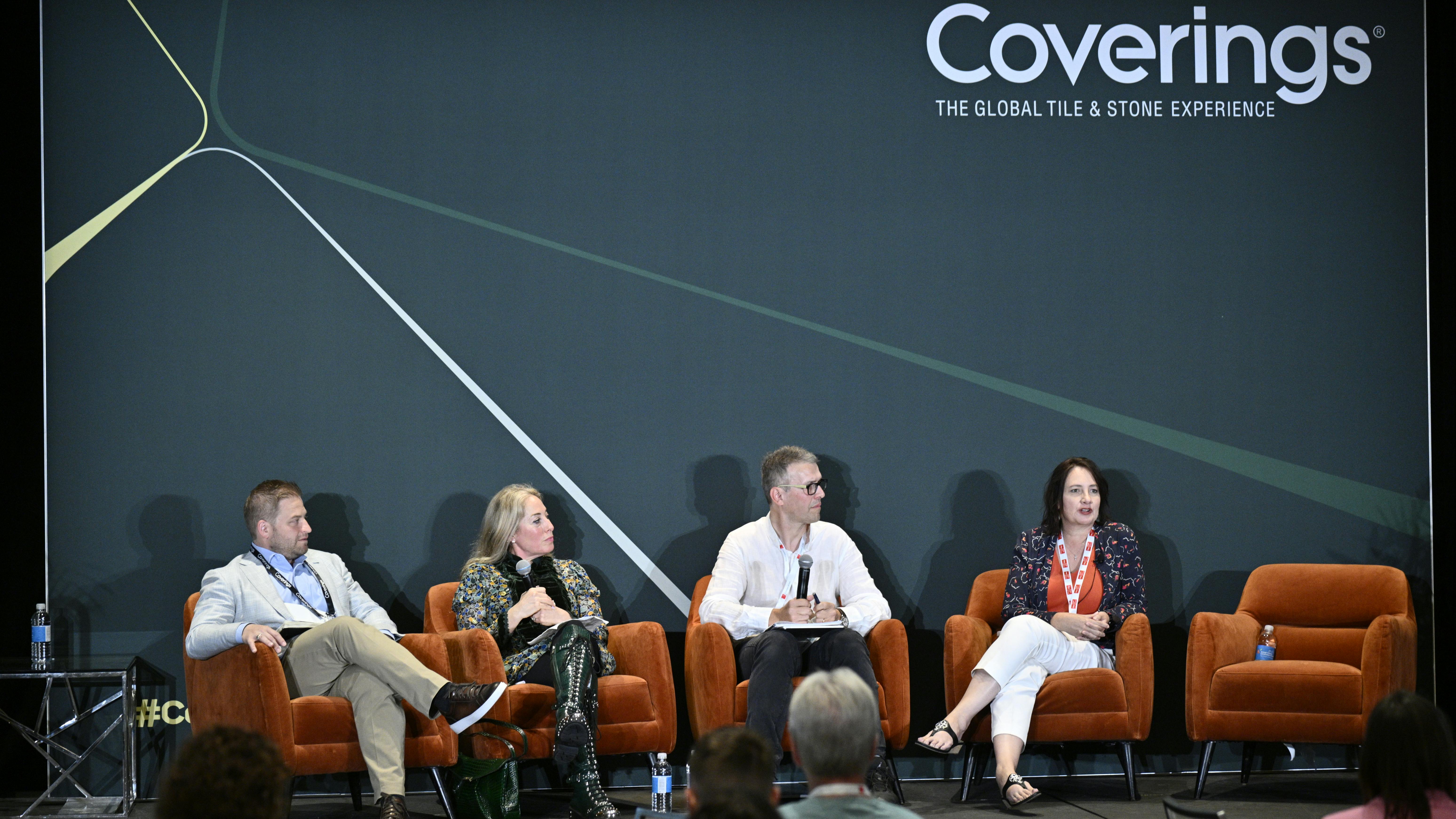 A panel of experts answer questions from the audience during a Coverings 2025 learning session.