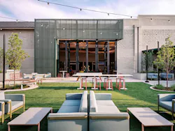 Outdoor courtyard with a variety of seating and tables. Outdoor courtyard with a variety of seating and tables.