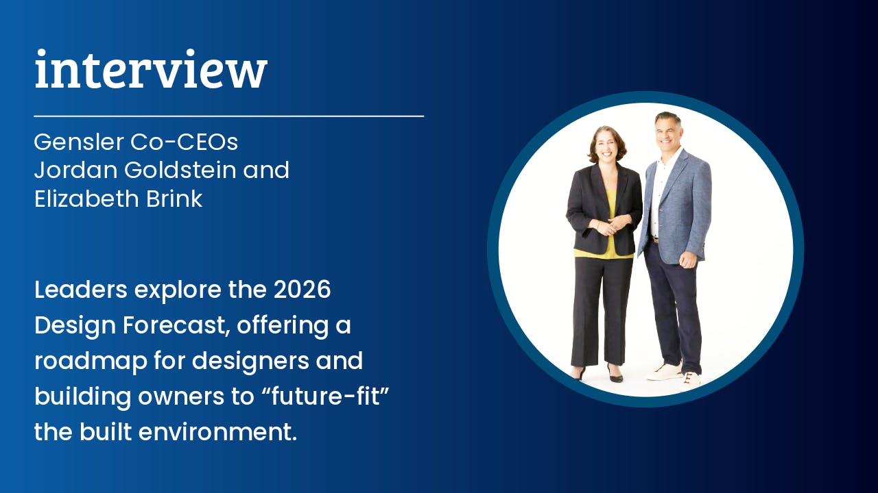 Gensler Co-CEOs Jordan Goldstein and Elizabeth Brink stand together