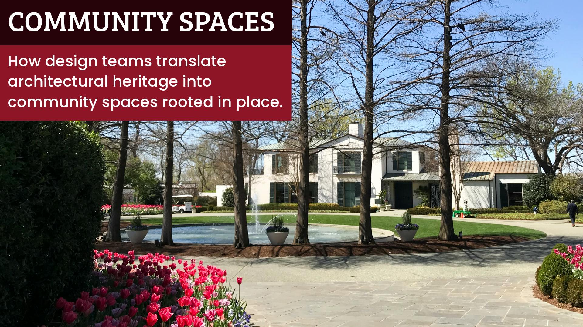 Historic white-stucco Alex Camp house at the Dallas Arboretum and Botanical Garden, with formal gardens and a fountain in the foreground; the 1930s John Staub design informed SHM Architects&rsquo; cohesive additions across the property.