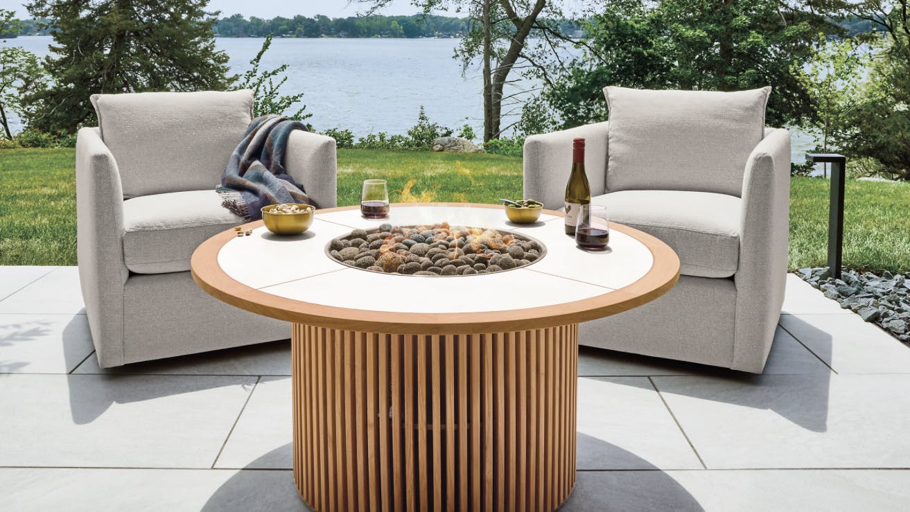 The Sumba Fire Table offers an outdoor gathering place for various spaces.