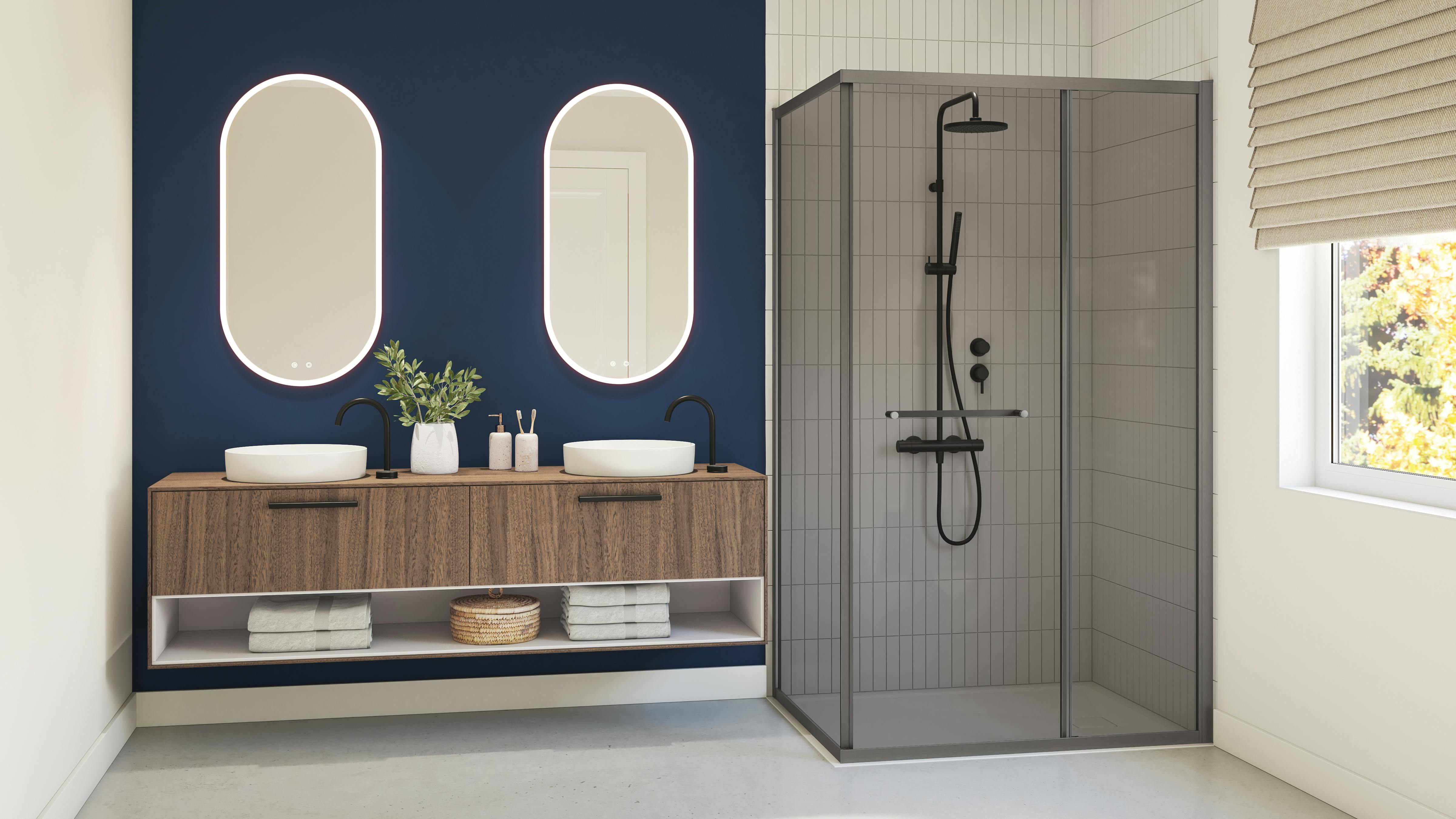 Closiq is a luxury modern corner shower door engineered for compact bathrooms and cube configurations.