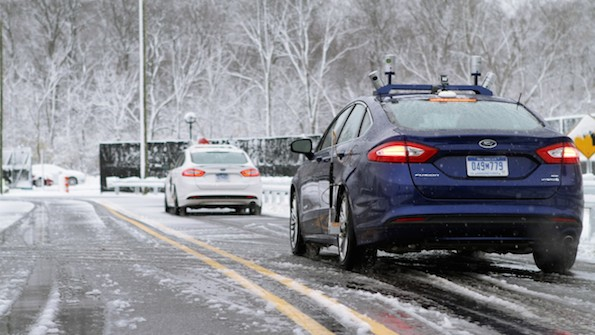 Ford tested its Fusion hybrid in snow at MCity this week in Ann Arbor Mich
