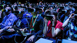 Mobile World Congress attendees use the new Samsung Gear VR headsets Mobile World Congress attendees use the new Samsung Gear VR headsets