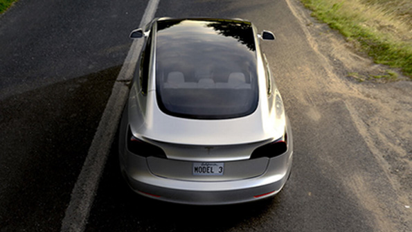 The Tesla Model 3 as seen from the rear