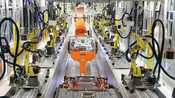 Transportation manufacturers such as Chrysler led the February increase in manufacturing shipments and new orders Here robots work on the underbody sealing and coating of the 2015 Chrysler 200 inside Chryslerrsquos Sterling Heights Mich assembly plant