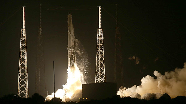 The SpaceX Falcon 9 rocket carrying a Dragon supply ship lifts off from the launch pad on a resupply mission to the International Space Station on September 21 2014 in Cape Canaveral Florida
