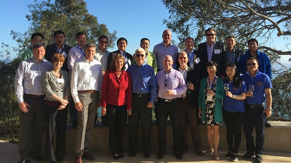 QAD President Pam Lopker CEO Karl Lopker and other QAD executives pose at company headquarters in Santa Barbara with representatives of Chinese manufacturers which include executives from Xiamen Golden Dragon Auto Seat Co Jiangxi Jiangling Motors Group Wuhan Endeavor Electric Power Technology Co Nantong CIMC Tank Equipment Manufacturing Co and Chengdu CPT Technology Co