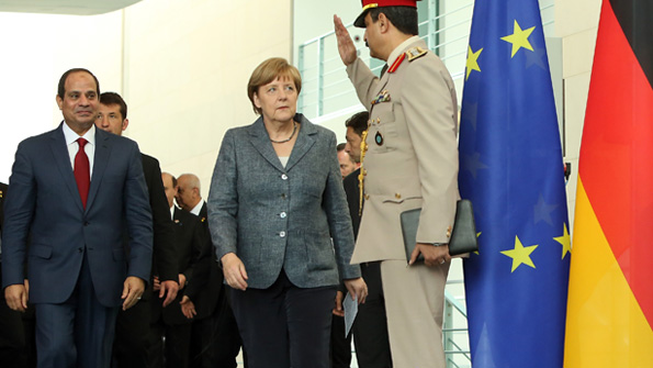 Egyptian President Abdel Fattah elSisi speaks during a news conference with German Chancellor Angela Merkel on June 3 2015 in Berlin Germany The meeting between the two leaders was intended to increase economic and security cooperation between their two countries which shared 44 billion euros 48 billion in bilateral trade in 2014