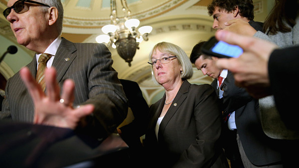 Senate Minority Leader Harry Reid DNV left and Senator Patty Murray DWA