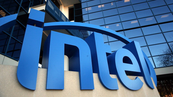 The Intel logo outside headquarters