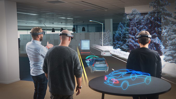 Volvo and Microsoft kicked off their collaboration with a demonstration of Microsoft39s HoloLens software a wearable that uses holograms to simulate driving experiences at the company39s headquarters