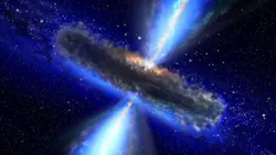 An illustration of what a quasar or a feeding black hole might look like An illustration of what a quasar or a feeding black hole might look like