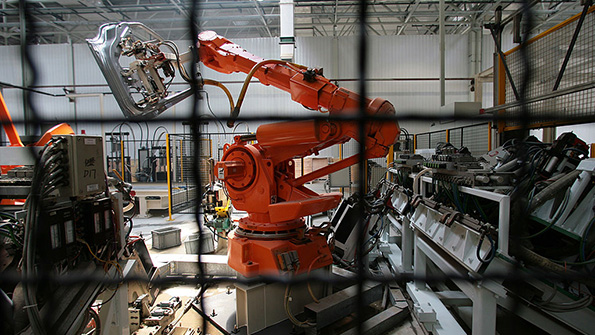 A welding robot at a Nanjing Automobile Group plant