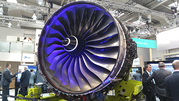 A RollsRoyce engine at the Microsoft booth at Hannover Messe 2016 in Germany