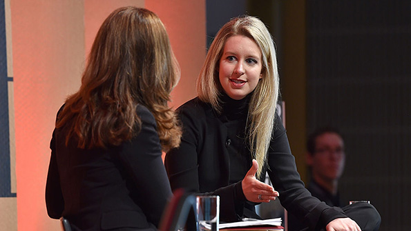 Theranos CEO Elizabeth Holmes talks with Maria Shriver at a 2015 event
