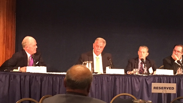 Former Nucor CEO Dan DiMicco second from left told a Washington DC conference on manufacturing that the US has been in a trade war with mercantilist countries such as China for two decades and has yet to quotshow up and fightquot