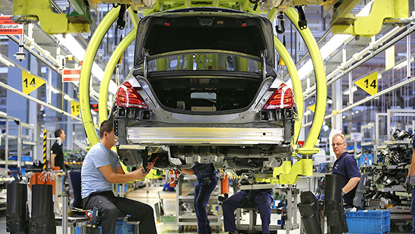 Workers at the MercedesBenz plant in Sindelfingen Germany