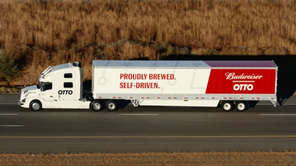 Whorsquos behind the wheel Nobody actually as autonomous vehicle technology pilots an AnheuserBusch truck along a Colorado interstate