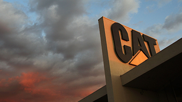 The Caterpillar logo outside a company building