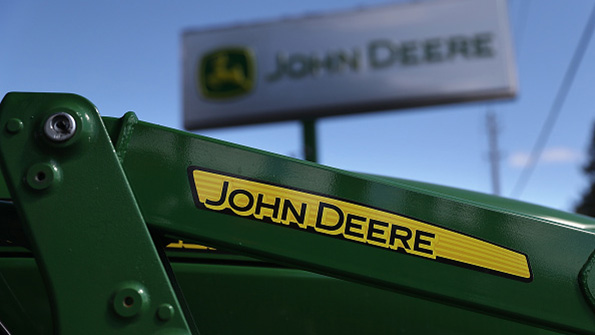 John Deere tractor and logo