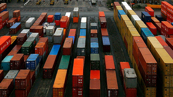 Ship freight containers at Tilbury Port in England