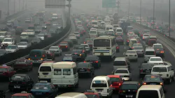 Smogfilled gridlock on a Chinese highway Smogfilled gridlock on a Chinese highway