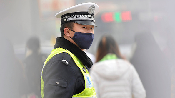 Heavy smog on the streets of Taiyuan China in December 2015