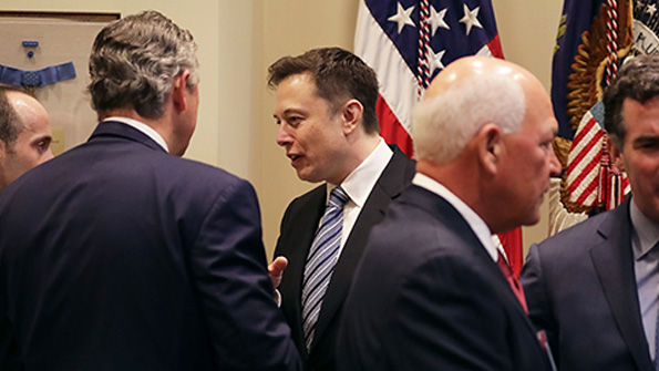 Tesla Motors CEO Elon Musk in the White Houses Roosevelt Room