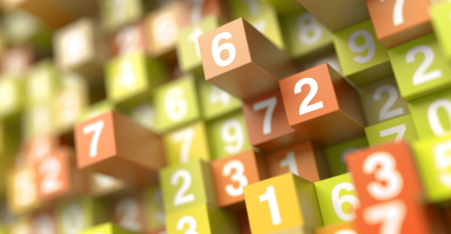 Randomly numbered orange and green blocks