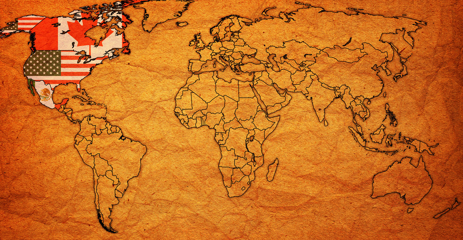 NAFTA countries shown on world map