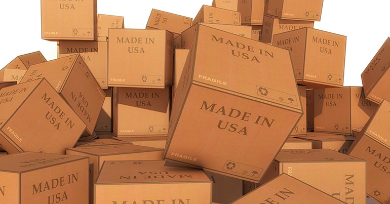 tumbled boxes that say Made in USA