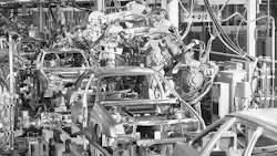 Industrial robots in an auto factory in the 1980s. Industrial robots in an auto factory in the 1980s.