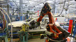 A Kuka AG robotic arm at a Mercedes-Benz plant in Sindelfingen, Germany. A Kuka AG robotic arm at a Mercedes-Benz plant in Sindelfingen, Germany.