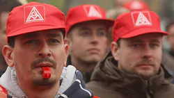 Workers represented by IG Metall attend a 2008 rally for higher pay. Workers represented by IG Metall attend a 2008 rally for higher pay.