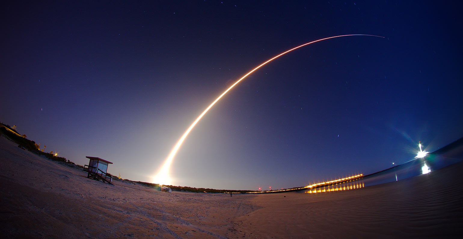rocket launch at night