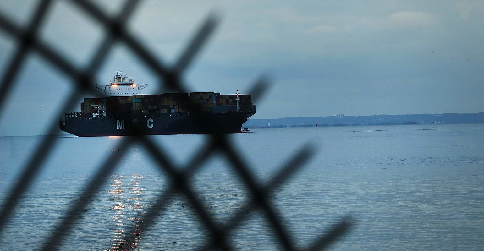 Container ship arriving in NY harbor