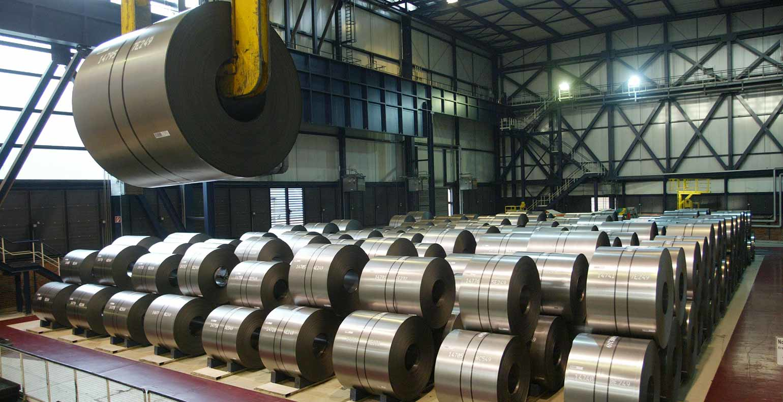 steel rolls at Thyssenkrup plant