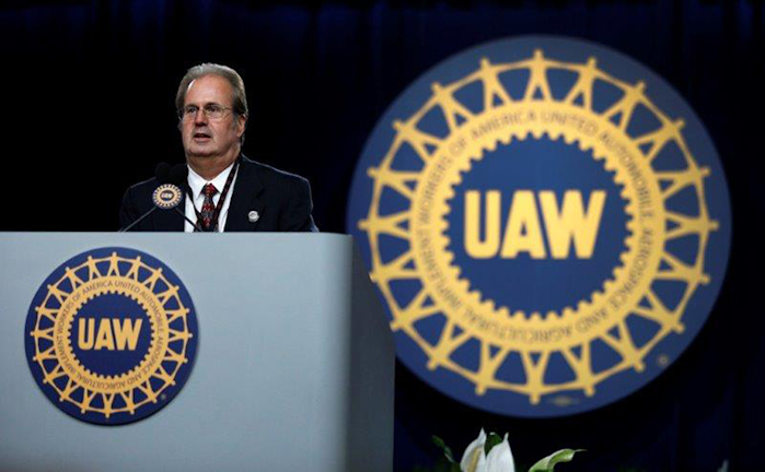 Gary Jones, president of the UAW, addresses the 37th UAW Constitutional Convention in Detroit.