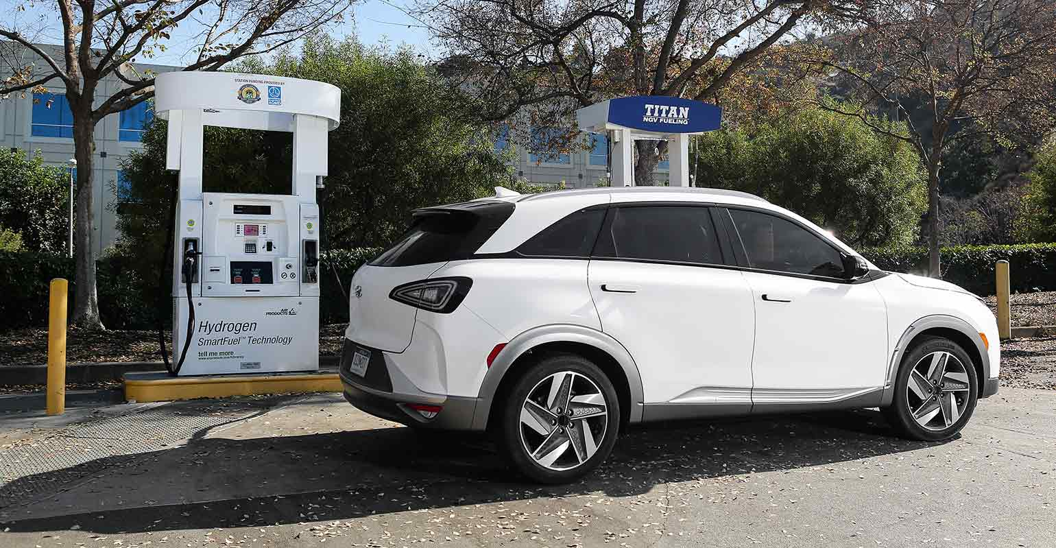 Hyundai NEXO fuel-cell powered vehicle at fueling station