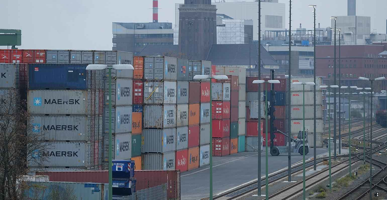 shipping containers at a freight yard in Berlin, Germany